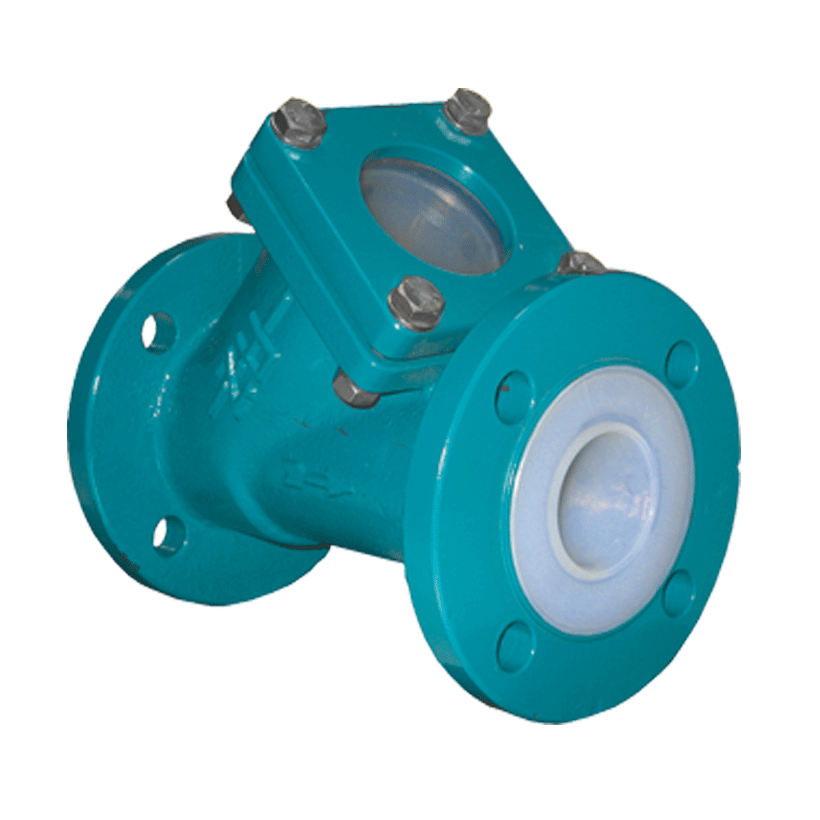 Ball check valve with FEP/PFA lining, with or without sightglass